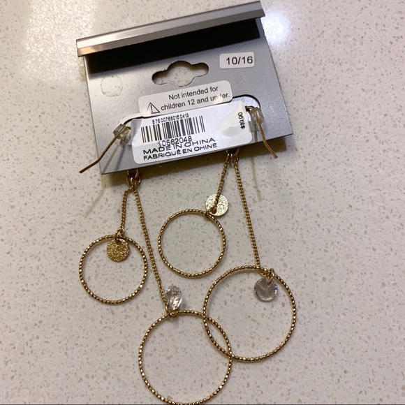 Gold Double Circle Crystal Drop Earrings - Picture 3 of 4